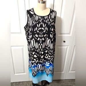 PostCards Blue White & Black Abstract Watercolor Design Dress, Size 10, EUC